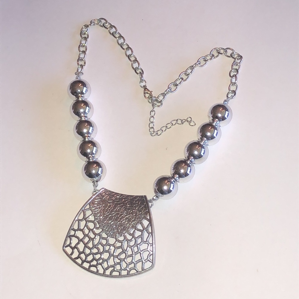 Silver Tone Boho Statement Pendant Necklace